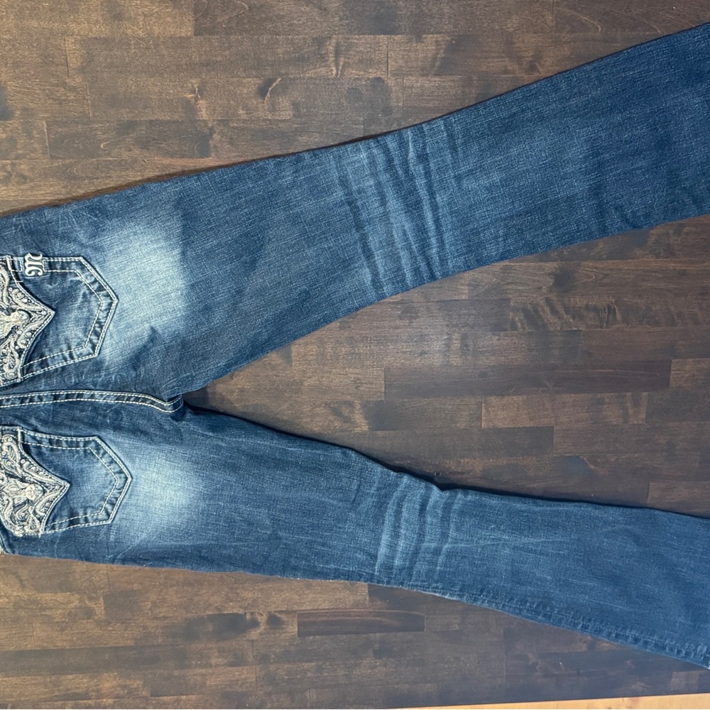 Miss Me Blue Boot Cut Jeans with Distressed Detailing